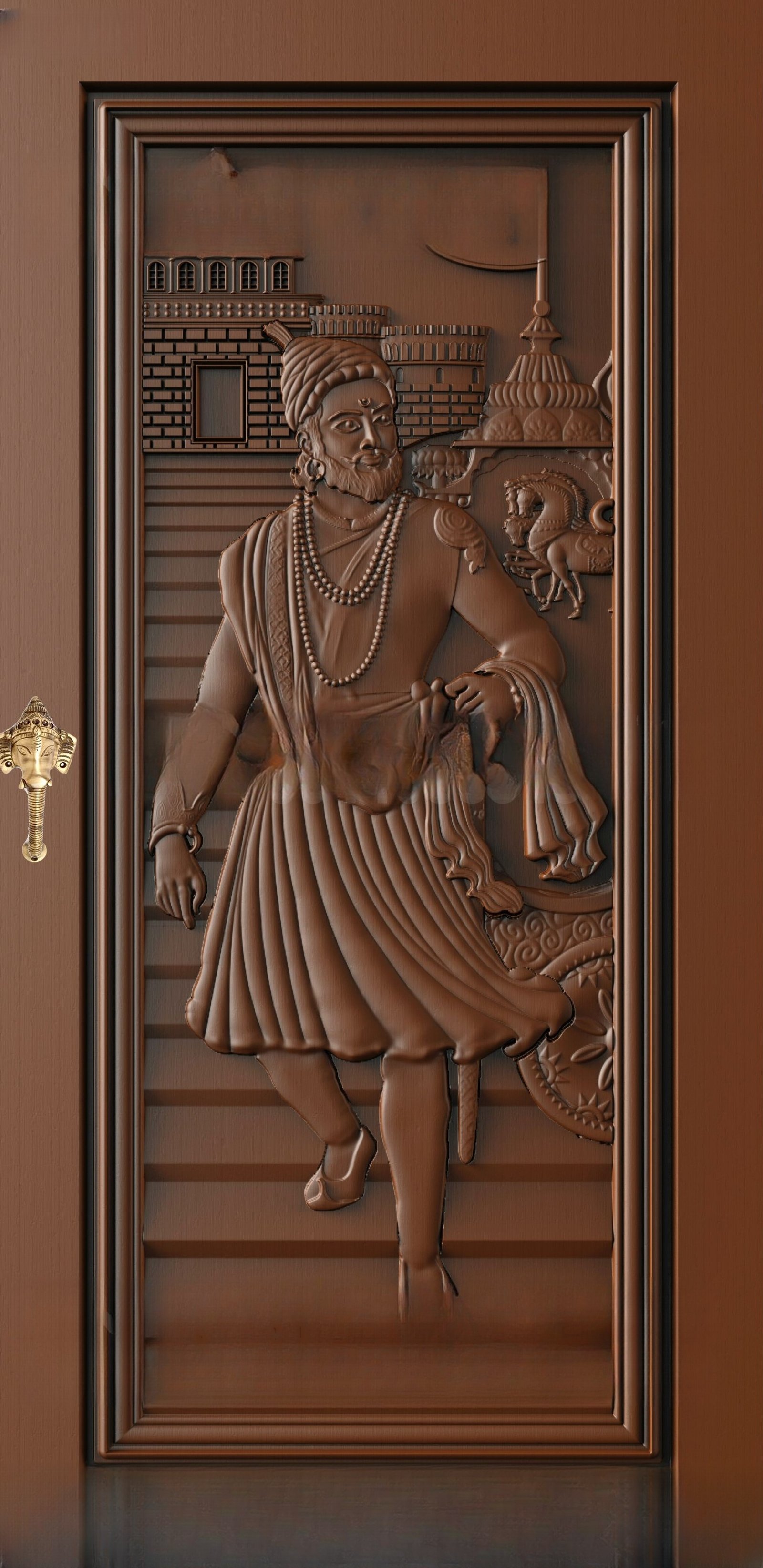 God Doors - GD-34 Chhatrapati Shivaji Maharaj Royal Heritage 3D Relief Door Model